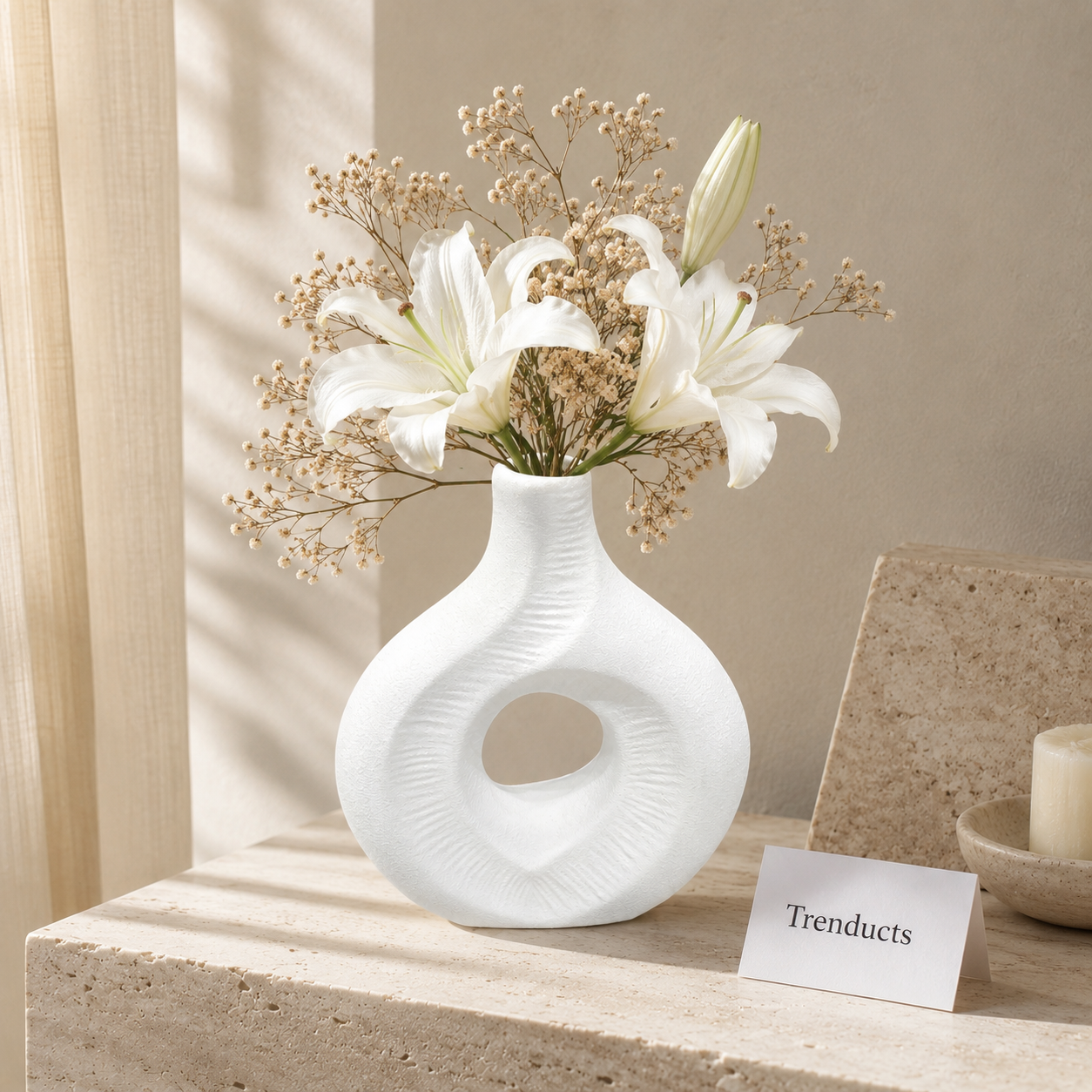 Teardrop Ring White Ceramic Vase