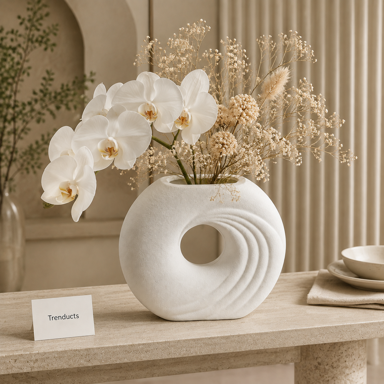 Spiral Wave Ring White Ceramic Vase