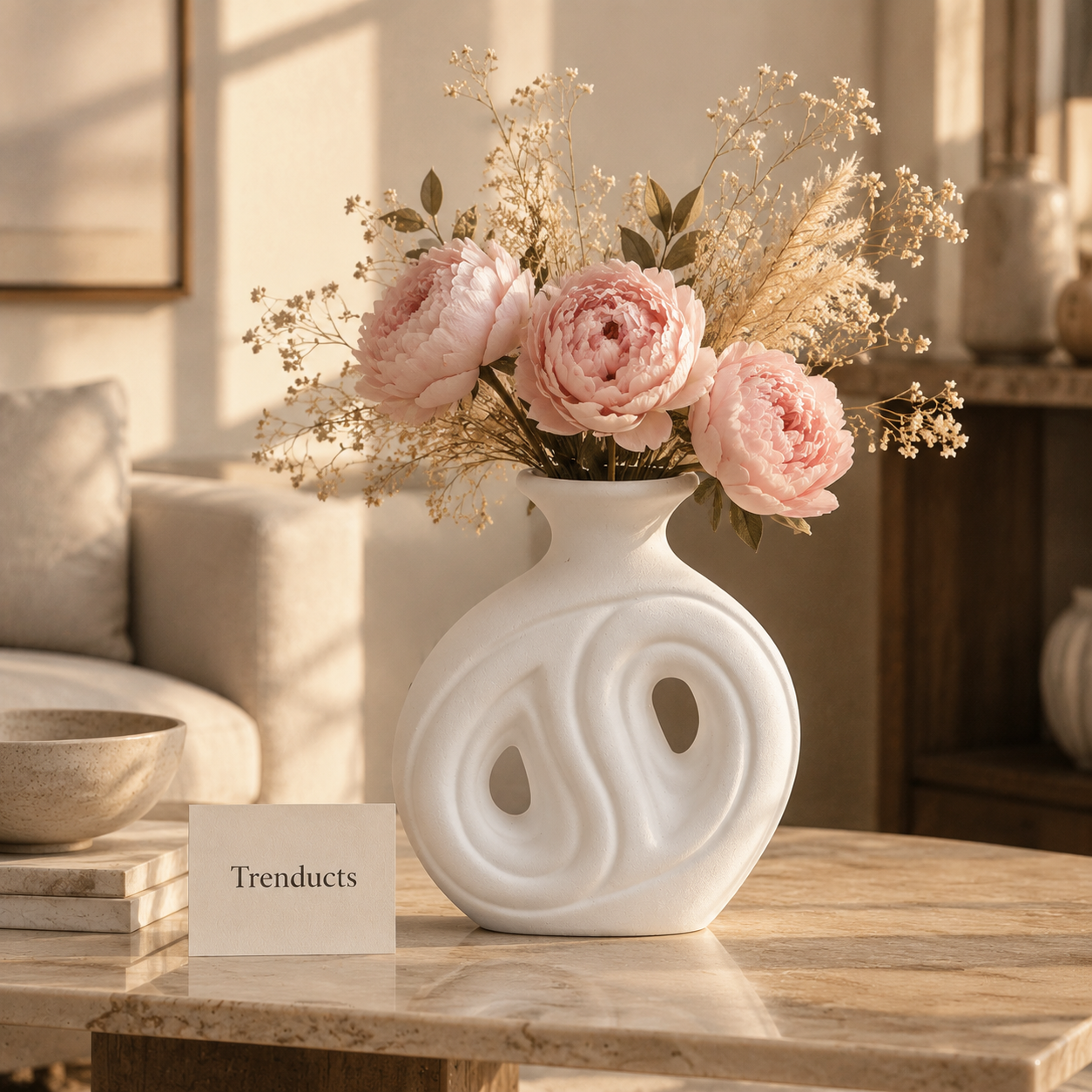 Twin-Loop Swirl White Ceramic Vase