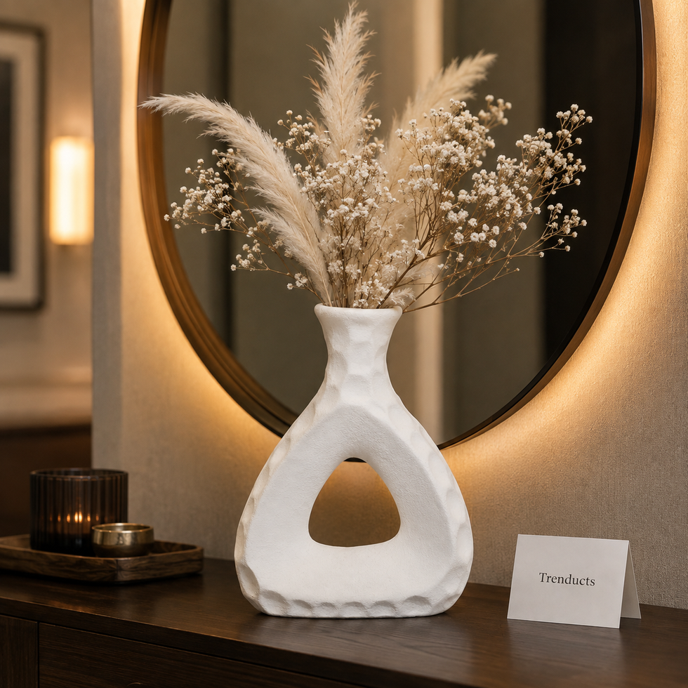 Textured Triangle Cutout White Ceramic Vase