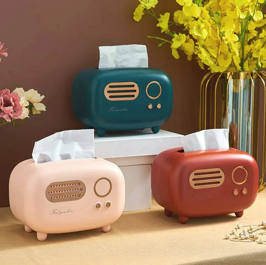 Radio Model Tissue Box Holder – Retro Home & Desktop Organizer (Random color) - Clarify.pk
