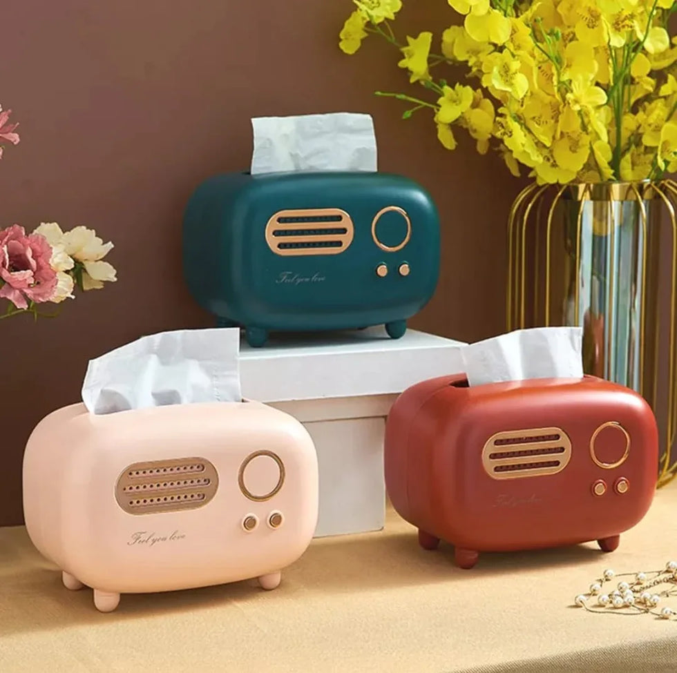Radio Model Tissue Box Holder – Retro Home & Desktop Organizer (Random color) - Clarify.pk