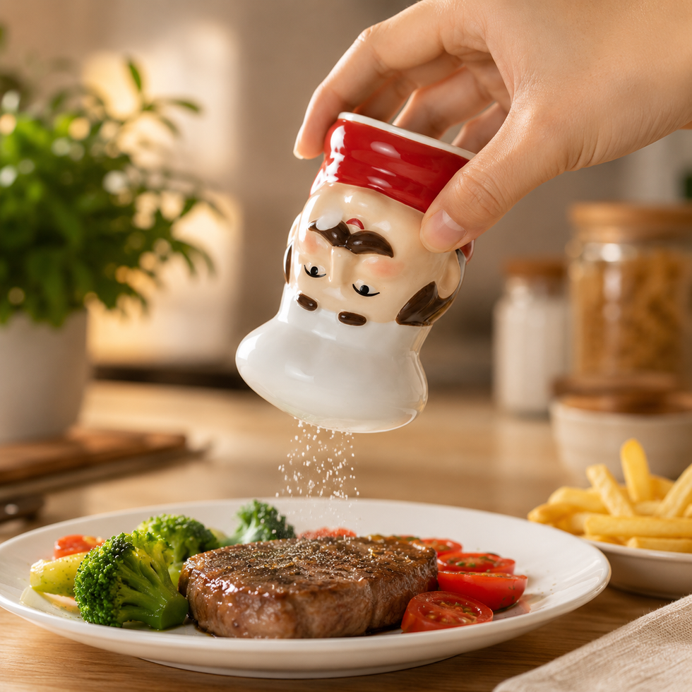 Ceramic Chef Salt & Pepper Shaker Set with Tray