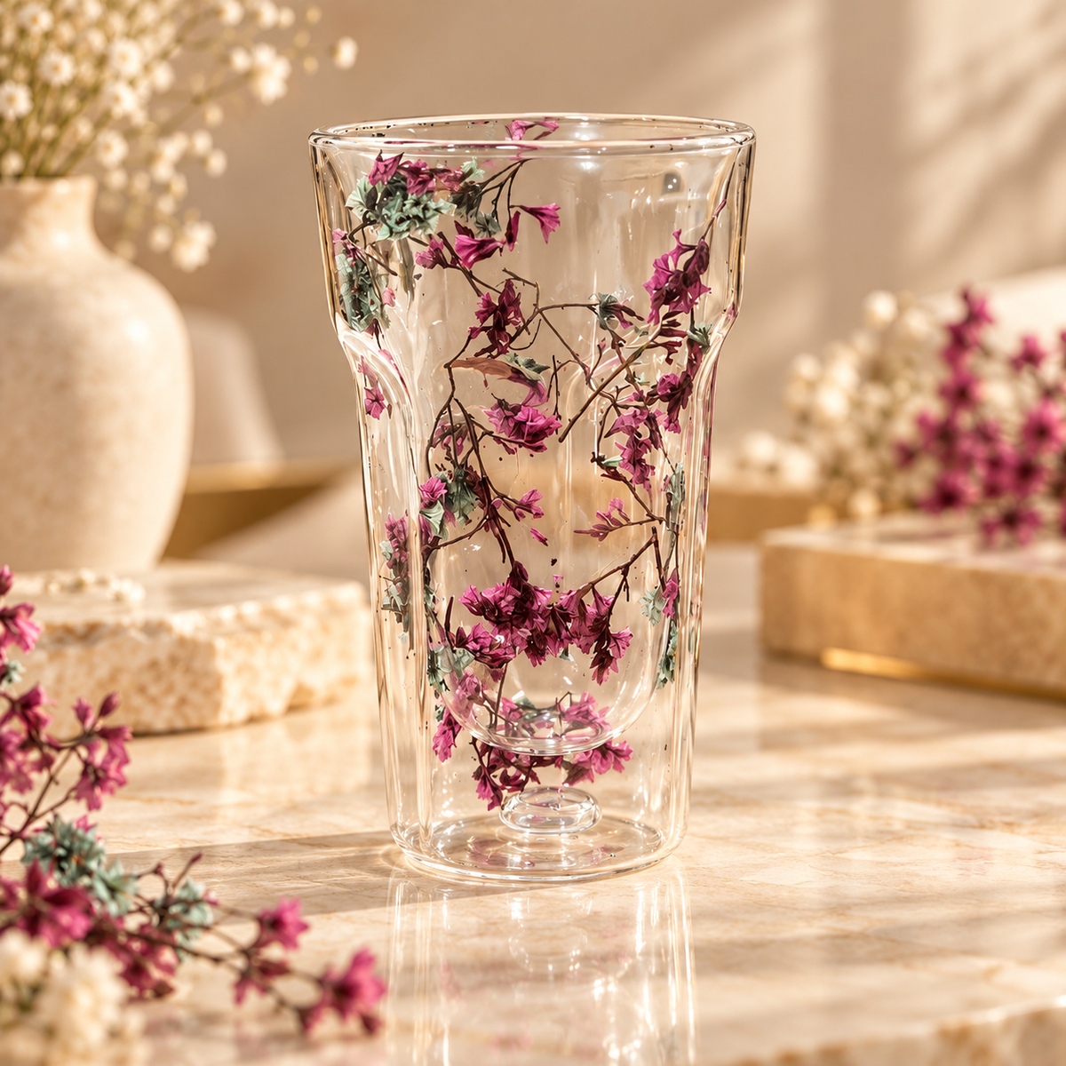 Floral Double-Wall Glass Tumbler Glass