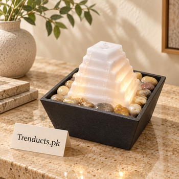 Glowing Pyramid Tabletop Fountain with LED Light & River Pebbles – Indoor Water Feature (small)