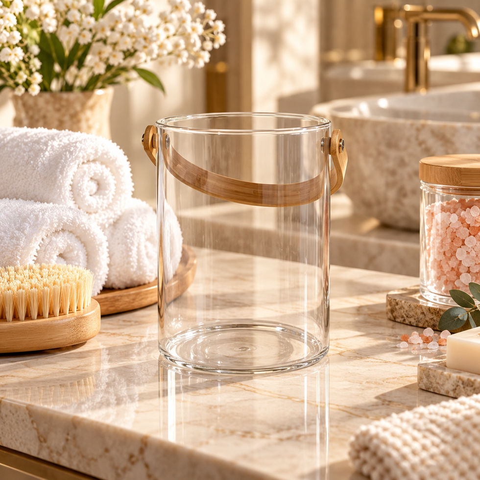Clear Glass Bucket with Curved Handle