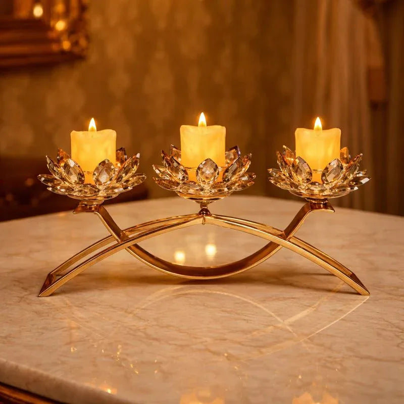 Nordic Gold Metal Crystal Candle Stand - Clarify.pk