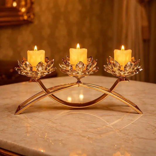 Nordic Gold Metal Crystal Candle Stand - Clarify.pk