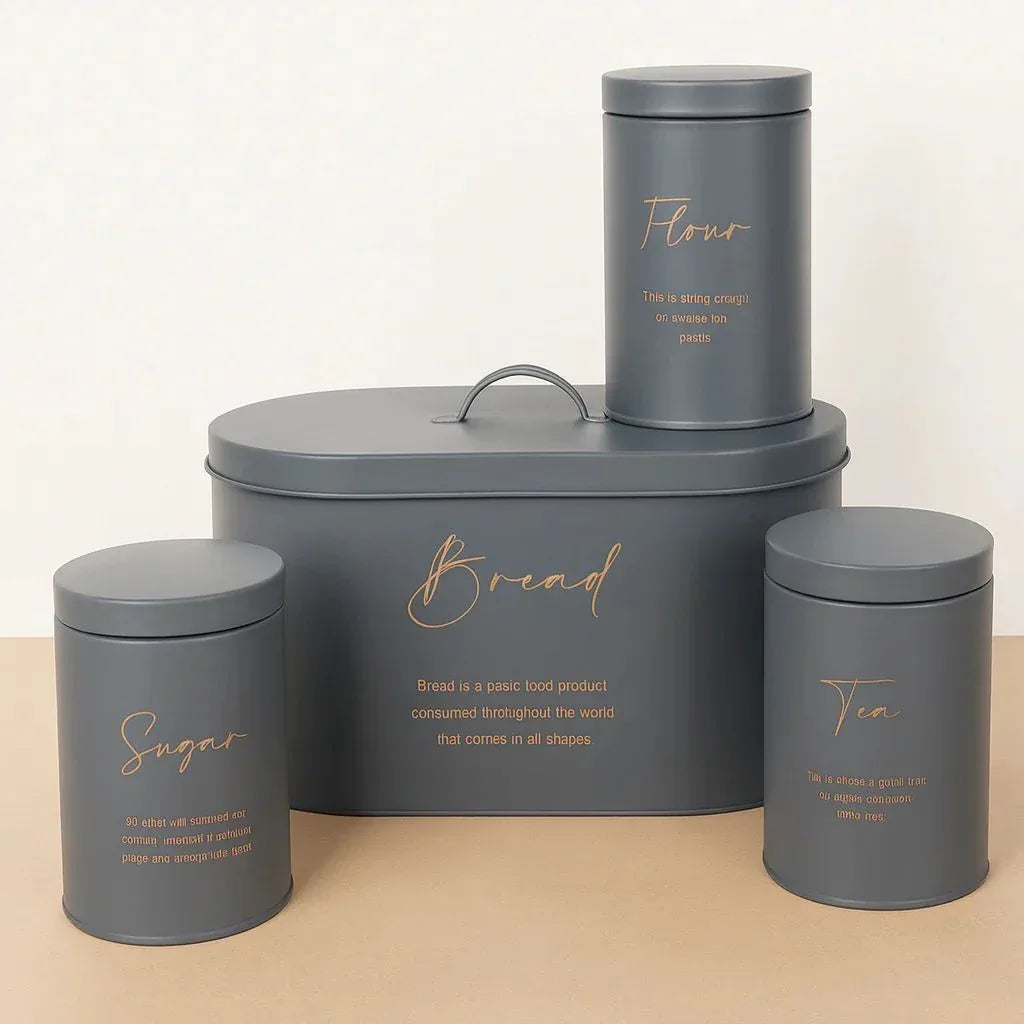 4-Piece Metal Bread Bin & Canister Set – Kitchen Storage - Clarify.pk