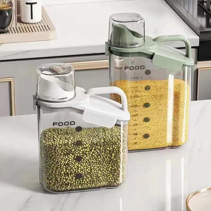 Premium Cereal Dispenser - Grain Jar with Measuring Cup
