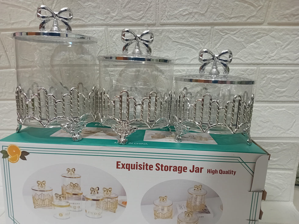 Crystal Lattice 3-Piece Storage Jar Set – Luxury Kitchen Organizers