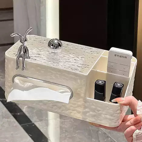 Nordic Tissue Box with Side Organizer - Luxury Desktop Holder