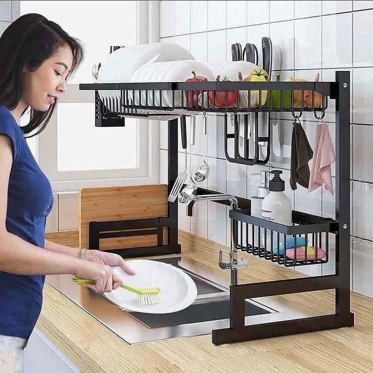 Stainless Steel Kitchen Rack - 85cm Multi-Function Durable Storage Solution - Clarify.pk