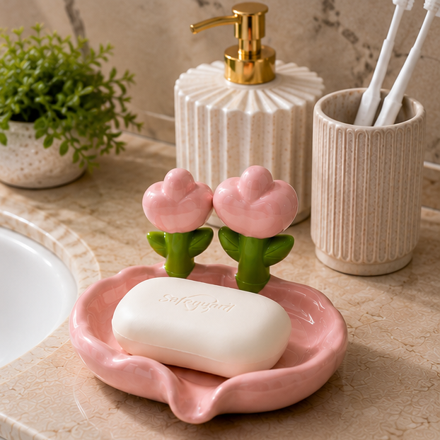 Luxury Tulip Flower Drainable Plastic Soap Holder