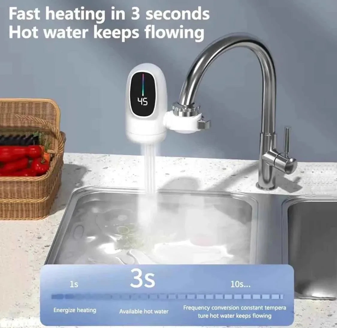 Digital Display Kitchen Faucet Adapter 3000W for Instant Hot Water