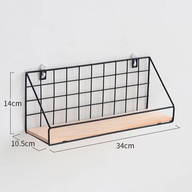 Metal Grid Wall Shelf with Wooden Base for Stylish Home Storage - Clarify.pk