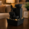 Mini Black Pot Fountain – Electric Indoor Waterfall with LED Light