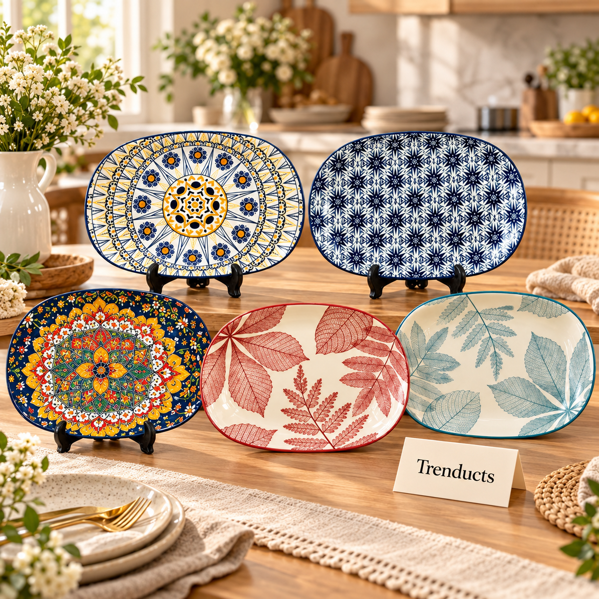 Luxury Ceramic Serving Platter with 5 Artistic Designs