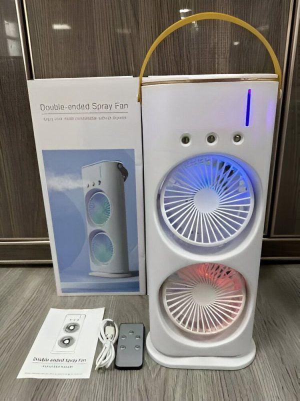 Rechargeable Mist Fan - Dual Spray with Automatic Rotation and Lighting Effects - Clarify.pk