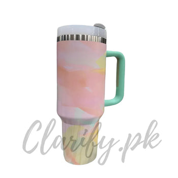 Premium Pastel Abstract Brush 40oz Tumbler – 1200ml Mint Handle - Clarify.pk