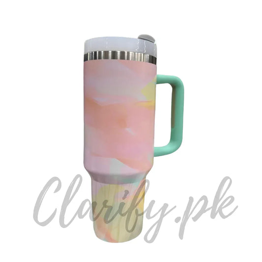 Premium Pastel Abstract Brush 40oz Tumbler – 1200ml Mint Handle - Clarify.pk