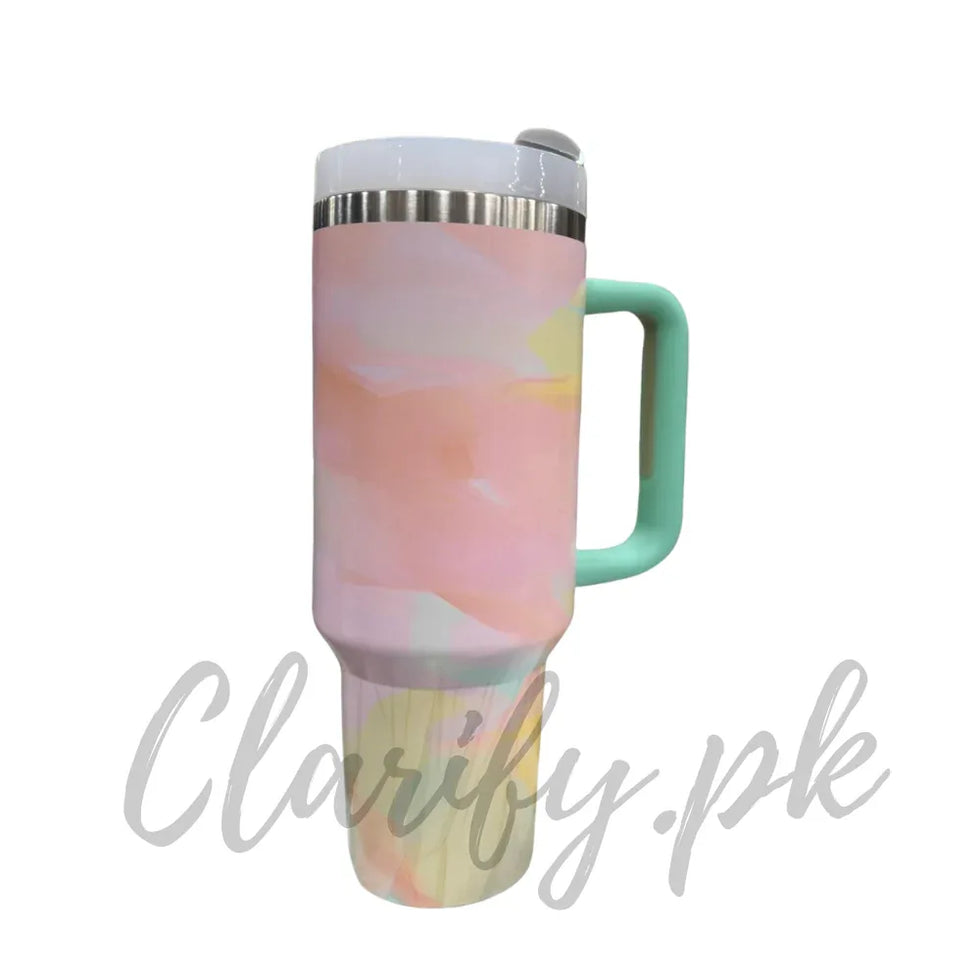 Premium Pastel Abstract Brush 40oz Tumbler – 1200ml Mint Handle - Clarify.pk