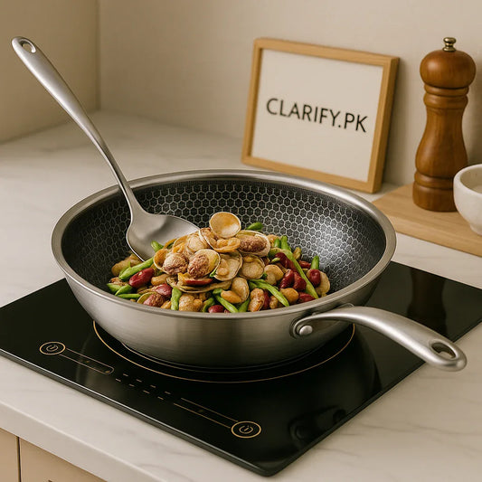 Stainless Steel Wok Pan – Non-Stick Honeycomb Design with Handle