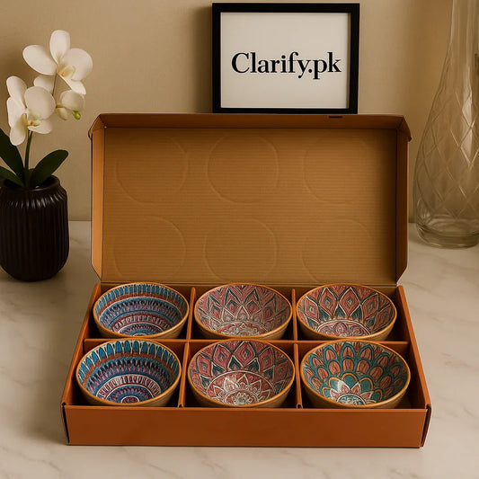 Luxury Ceramic Bowl Pack of 6 – Printed Decorative Bowl Set - Clarify.pk