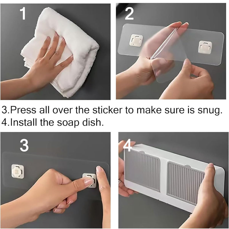 Wall-Mounted Soap Dish Holder with Lid – Double Grid Drain Box, Punch-Free