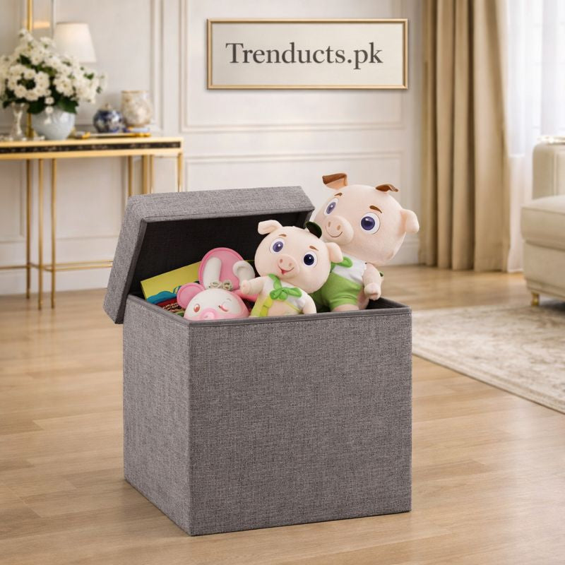 Foldable Storage Ottoman Stool - Multipurpose Seating Box - Trenducts.pk