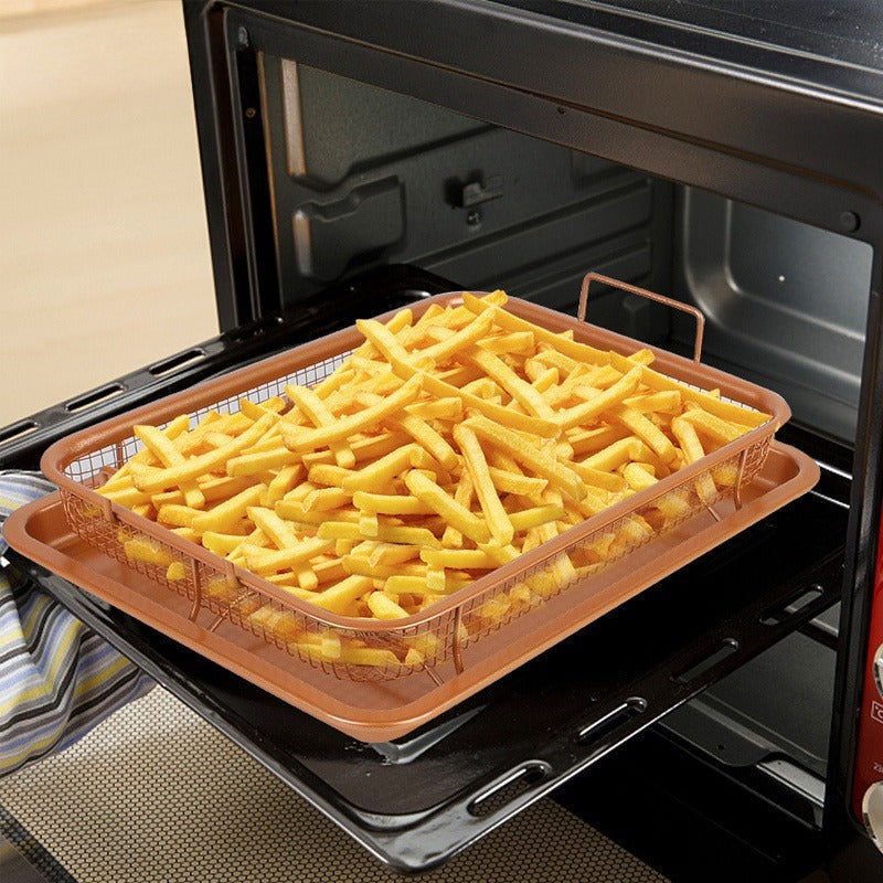 Stainless Steel Fry Basket Rack & Mesh Grilling Pan