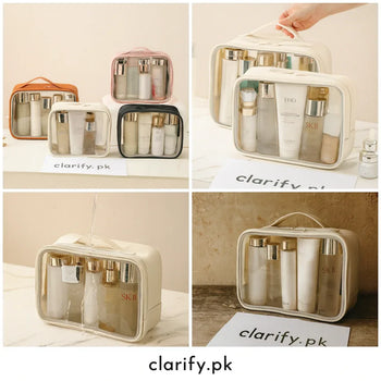 PVC Transparent Makeup Bag – Large Capacity Travel Toiletry Organizer - Clarify.pk
