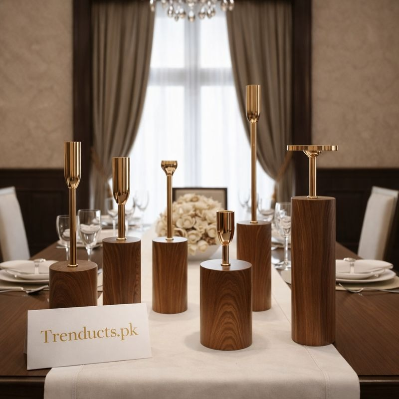 Luxury 6-Piece Wooden Texture Candle Stand Set