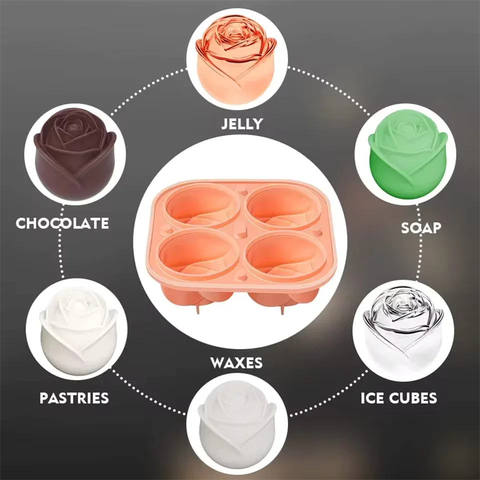 3D Rose Ice Cube Molds for Ice Cream & More