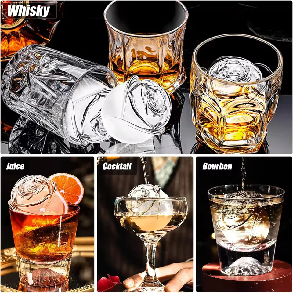 3D Rose Ice Cube Molds for Ice Cream & More