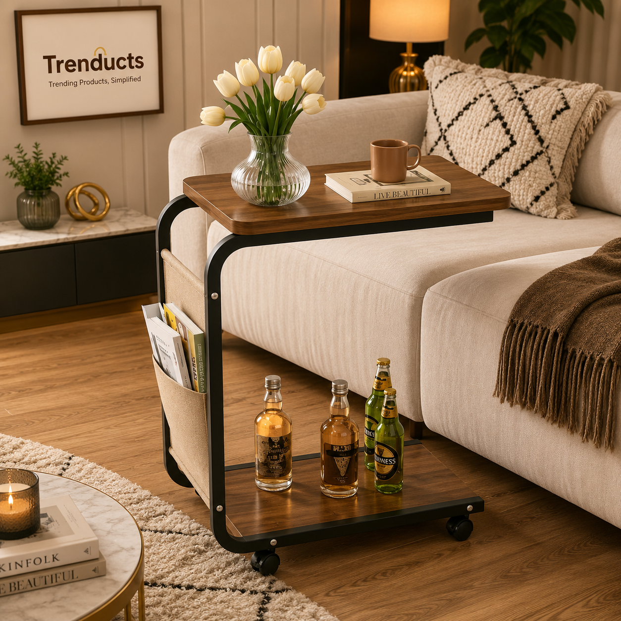 Wooden Sliding Table - Smart Space-Saving Side Table