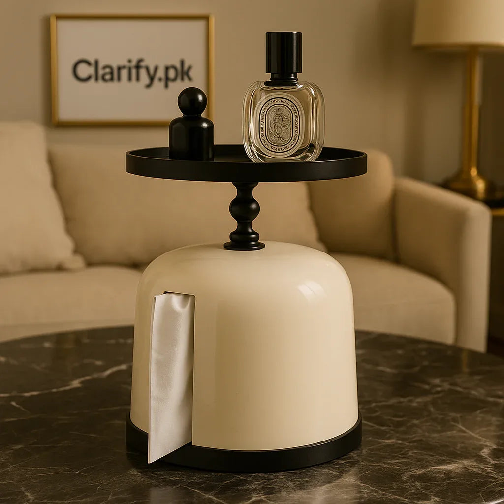 Modern Dual-Layer White Tissue Holder Stand – Perfume & Accessories Tray - Clarify.pk