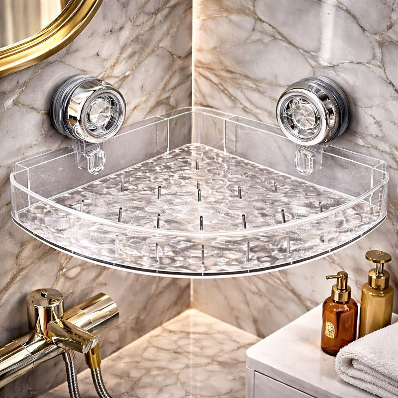 Acrylic Corner Suction Shelf – Drill-Free Bathroom Rack AB