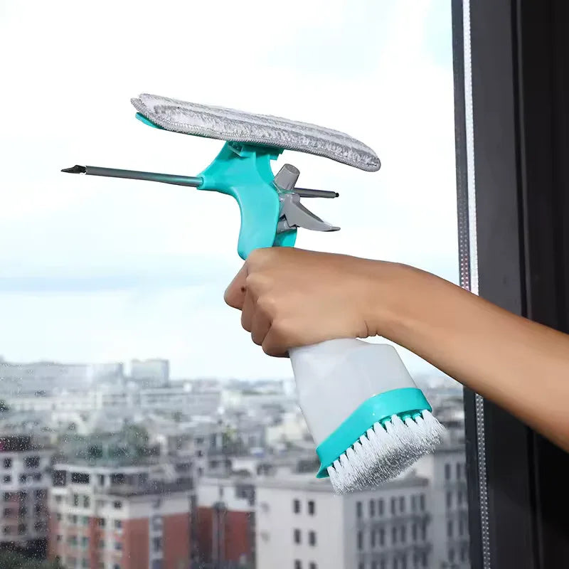 4-in-1 Window Glass Cleaner Tool with Spray Bottle - Clarify.pk