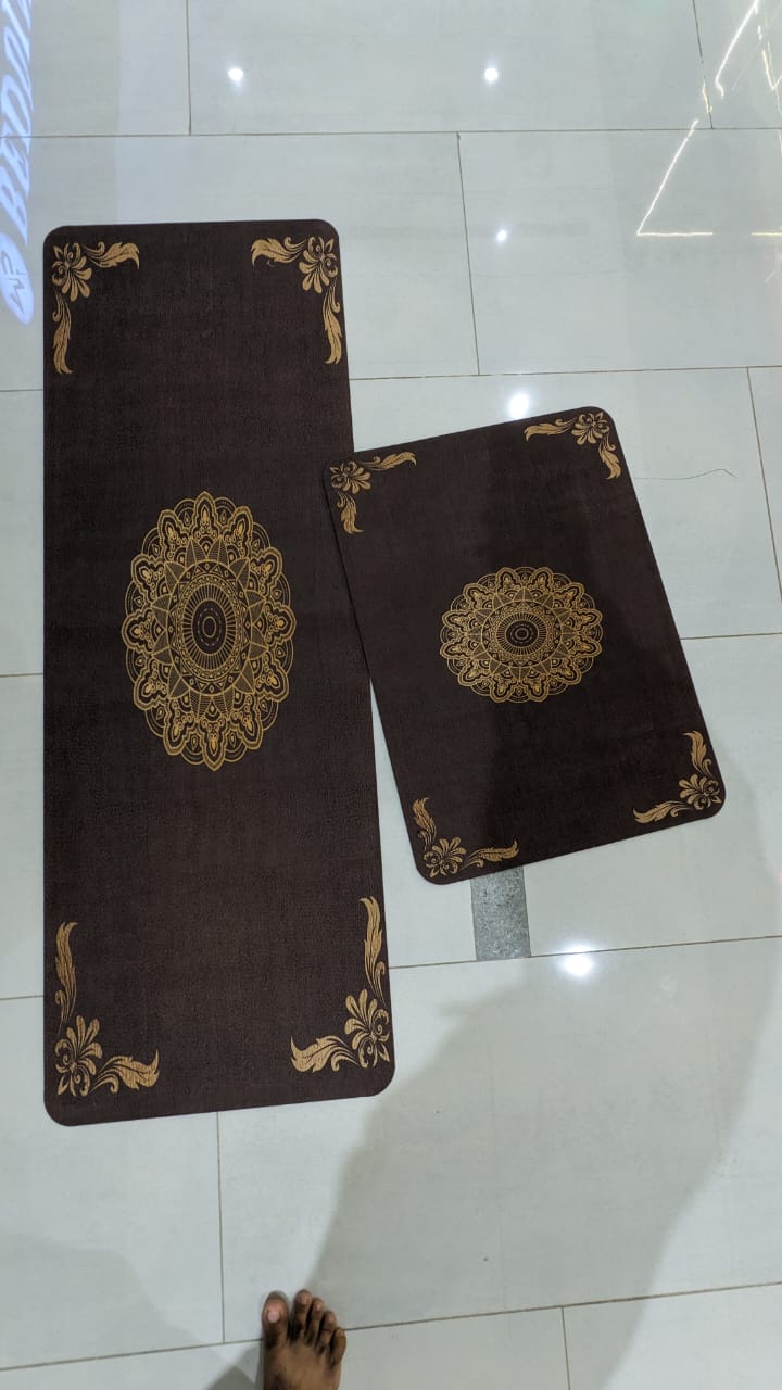 Abstract Gold-Arc Napa Leather Anti-Slip Runner Set (2 Pcs)