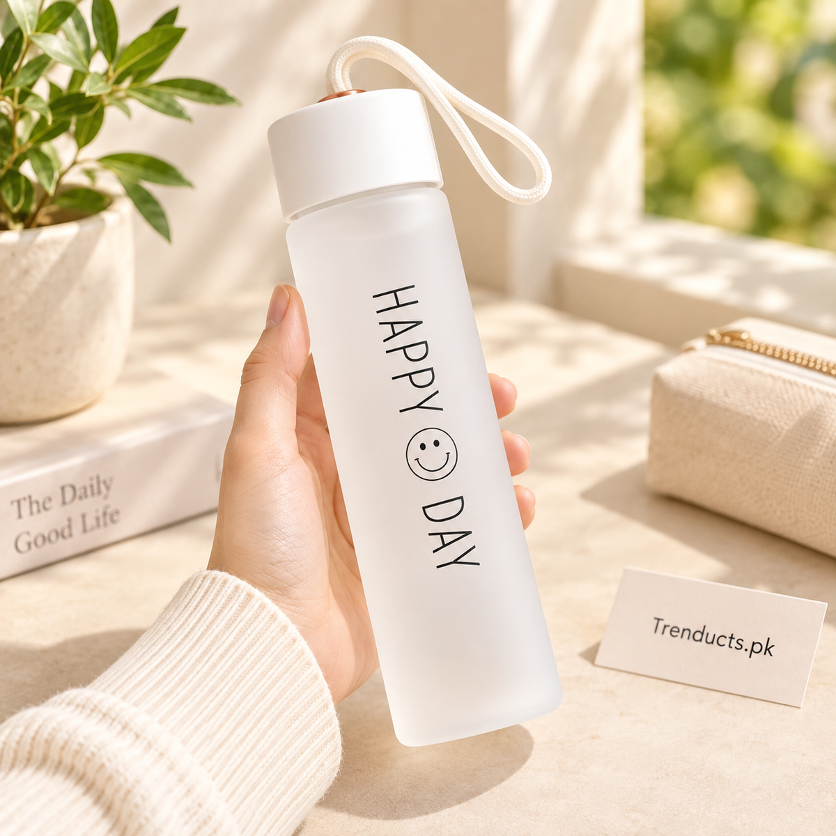 400ml Glass Water Bottle with Carry Loop (Random Color)