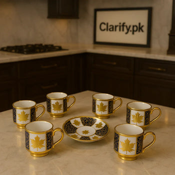 Golden 6pcs Cup & Saucer Set – Luxury Tea & Coffee Set - Clarify.pk