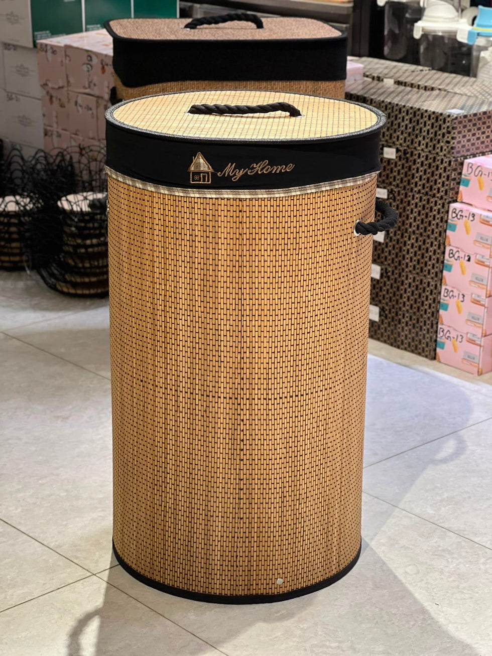 Premium Bamboo Round Laundry Basket