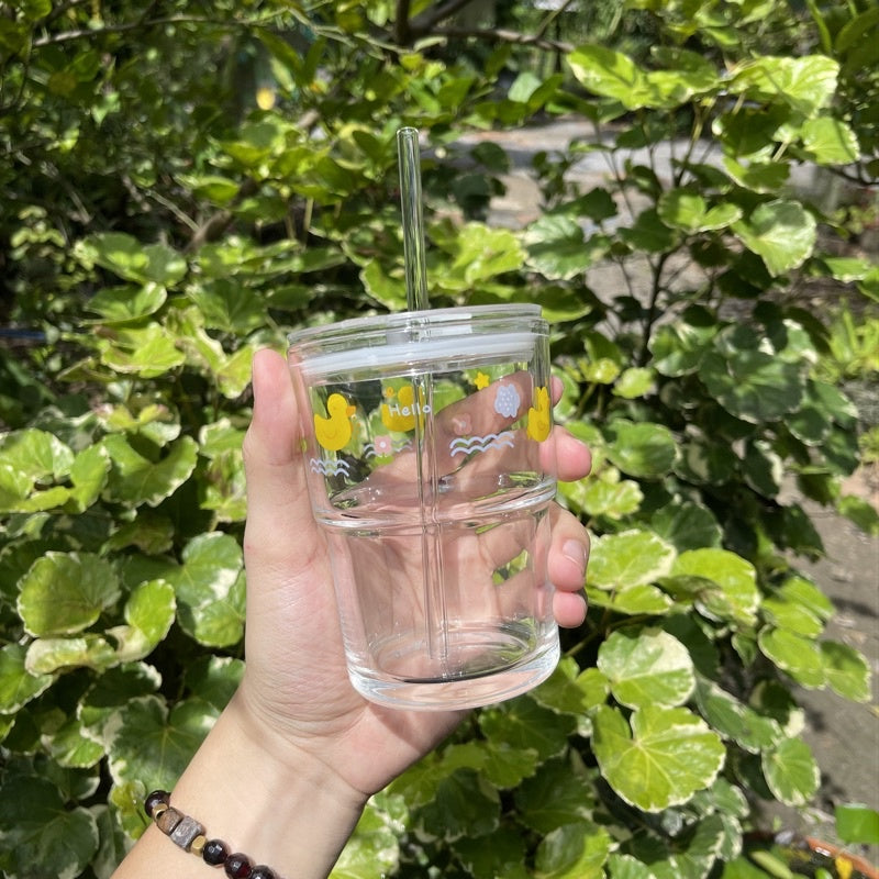 Minimalist Transparent Glass Juice Mug with Straw