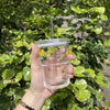 Minimalist Transparent Glass Juice Mug with Straw