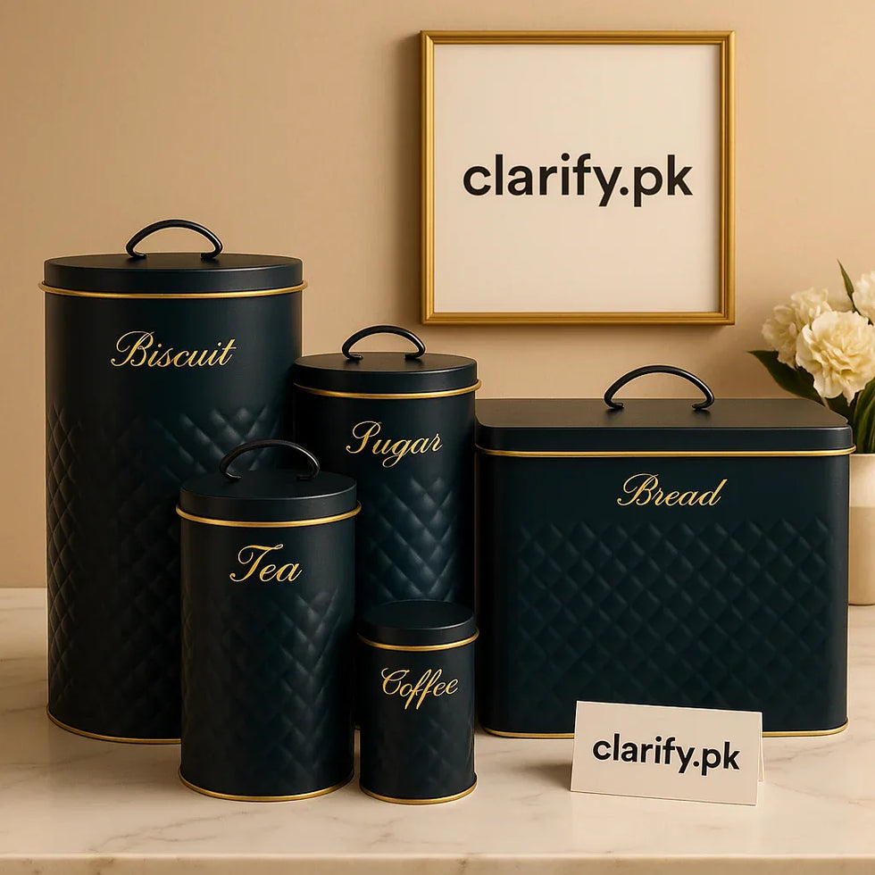 Luxury 5-Piece Kitchen Storage Set – Bread, Tea, Coffee, Sugar & Biscuits - Clarify.pk
