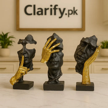 Premium Black Abstract Face Statue Set – Modern Fiber Art Décor - Clarify.pk