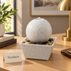 White Granite Sphere Orb Tabletop Fountain with River Pebbles – Indoor Water Feature