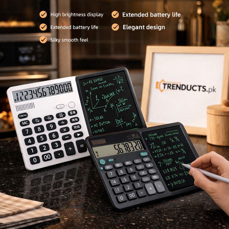 12-Digit LCD Desktop Calculator with Integrated Writing Tablet