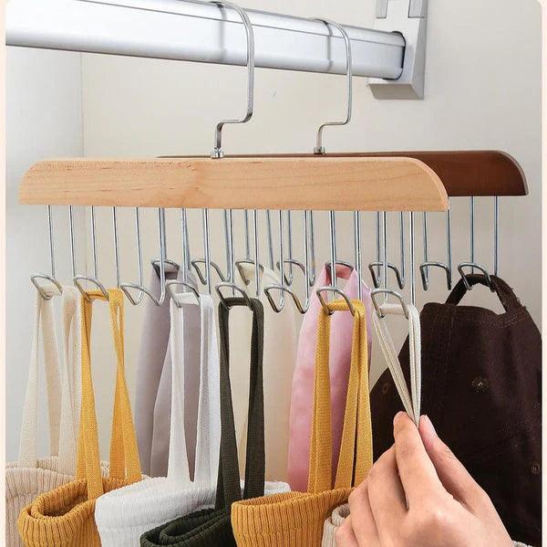Multifunctional Wooden Hanger with 8 Hooks for Organizing Suspender and Accessories - Clarify.pk